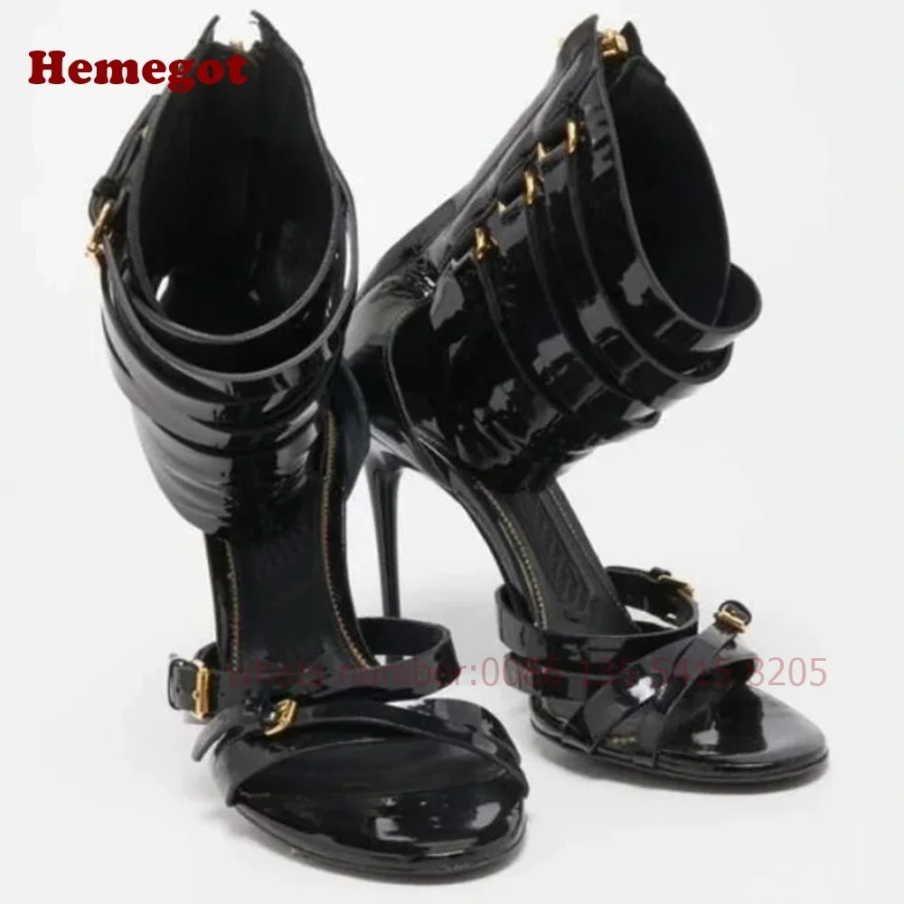 Women\'s Crocodie Gladiator Sandals Belt Buckle Stiletto Sexy High Heels Sandals Open Toe Black Sexy Shoes Solid Luxury Shoes