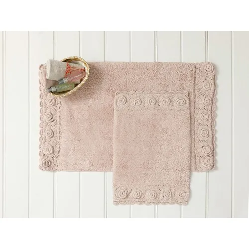 English Home Flower Love Cotton 2'li Bath Mat Set Powder Pink