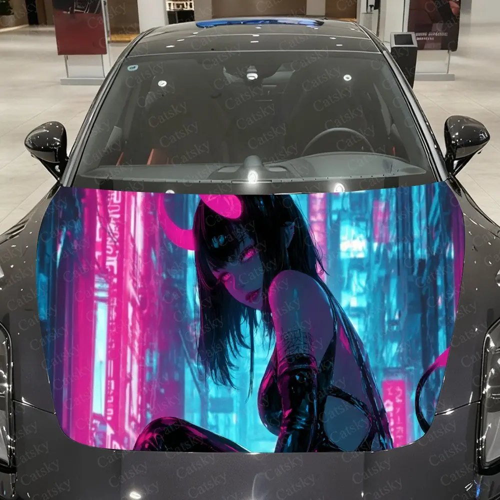 

Cyber City Succubus Car Vinyl Wrap, PVC Material Waterproof Car Hood Sticker, Self-Adhesive Scratch-Resistant Stickers for Engin