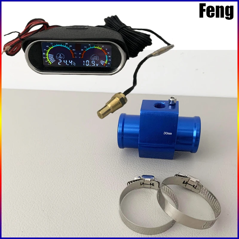 12V 24V Digital Water Temperature Gauge + Volt Water Temperature Sensor Head Plug Joint Pipe Sensor Radiator Hose Adapter 1/8NPT