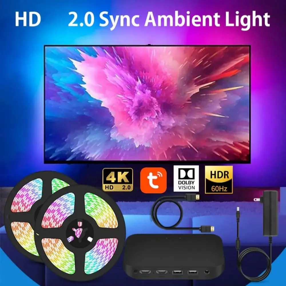 

Smart Ambient TV LED Backlight For 4K HD 2.0 Device Sync Box Led Strip Lights Kits Wifi Google Assistant Alexa Voice Control