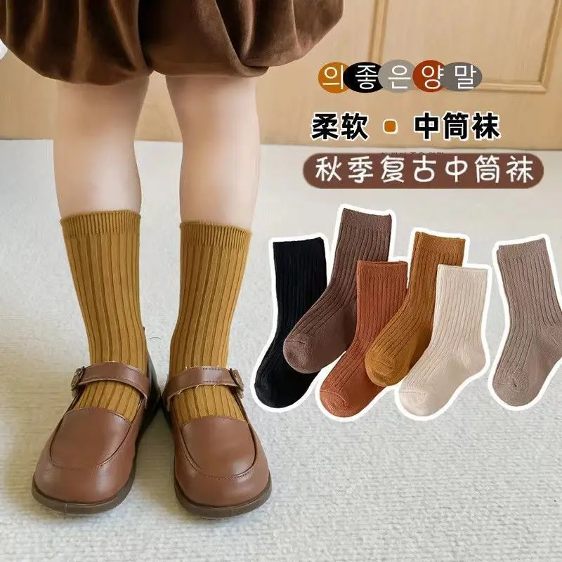 6 Pairs/Lot Baby Socks Spring Autumn Pure Cotton Breathable Mid-Tube Non-Tight Unisex Newborn Infant Socks