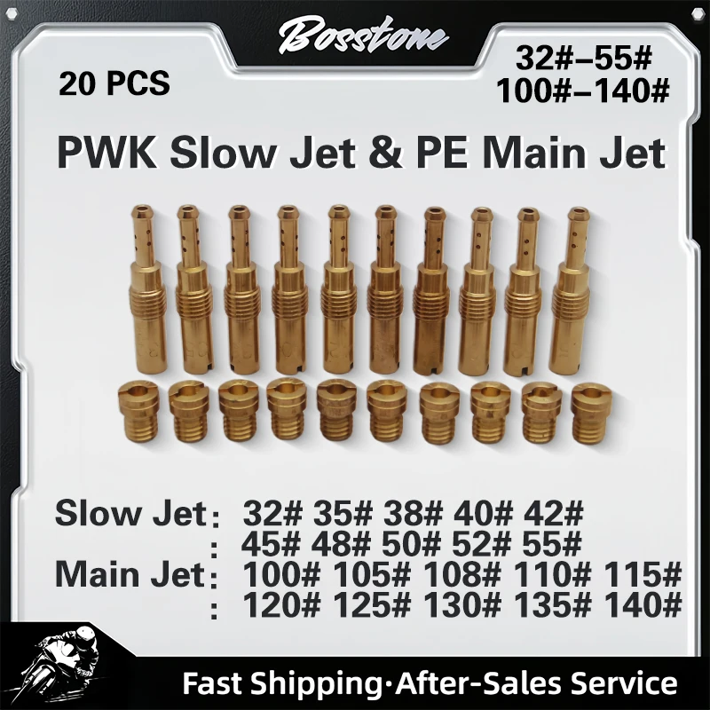 Kit de 20 piezas de inyectores principales para carburador de motocicleta, 10 inyectores principales y 10 inyectores de ralentí para PWK PE Keihin OKO CVK PWM
