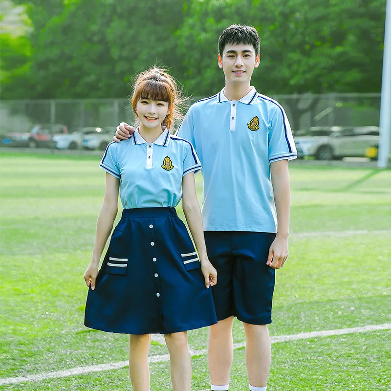 C061 New Middle School Dress Uniform Short-sleeved T-shirt Suits Casual Sportswear Batches