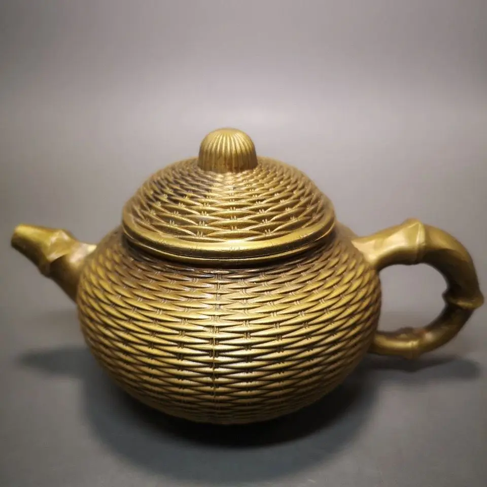 Retro Bamboo‑Weave Bamboo Joint Shape Teapot Ornament Decoration Tea Pet Figurines Desk Decor Accessories