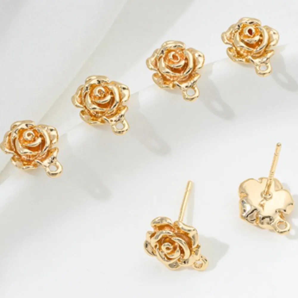 

Copper 14K Gold Color Thick Gold Plated Rose Stud Earrings with Suspender DIY Handmade Earrings Accessories Material
