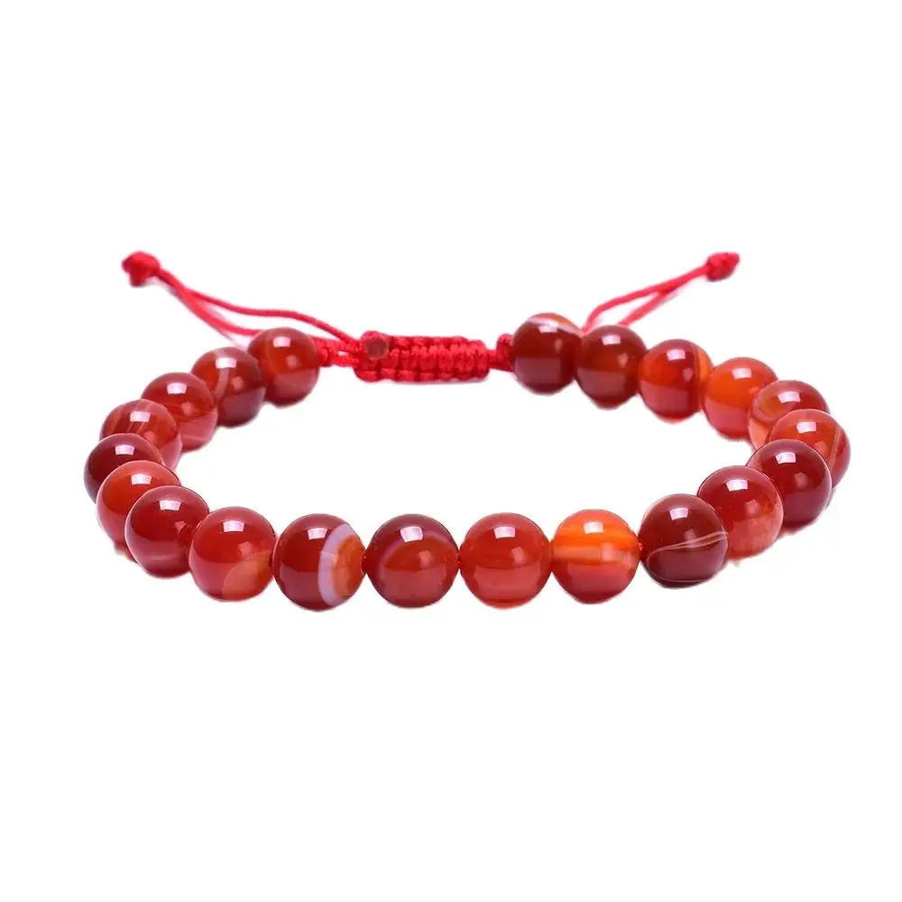 Natural Stone Carnelian Beaded Bracelet Adjustable Red Onyx Bracelet Meditation Spiritual Chakras Jewelry Wholesale Dropshipping