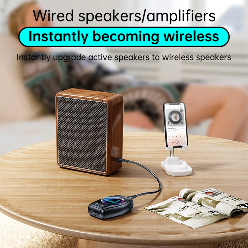 2 in 1 Bluetooth Audio Transmitter Receiver Real Time Status Display Wired Speakers/Amplifiers Support Desktop Computer Notebook