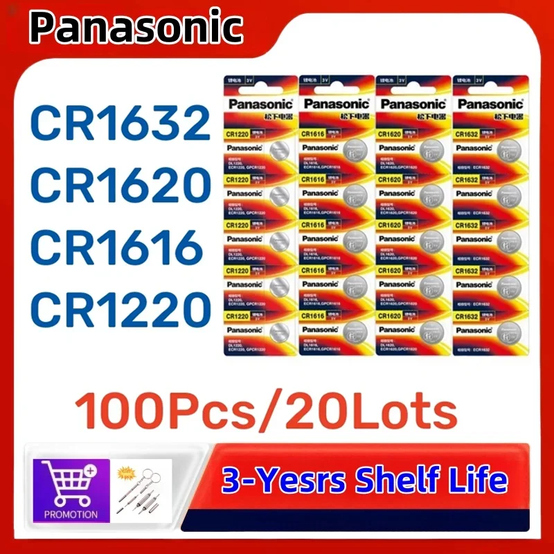 

100pcs Original Panasonic 3V CR1632 CR1616 CR1620 CR1220 Button Batteries Cell Coin Lithium Battery For Watch Electronic Toy