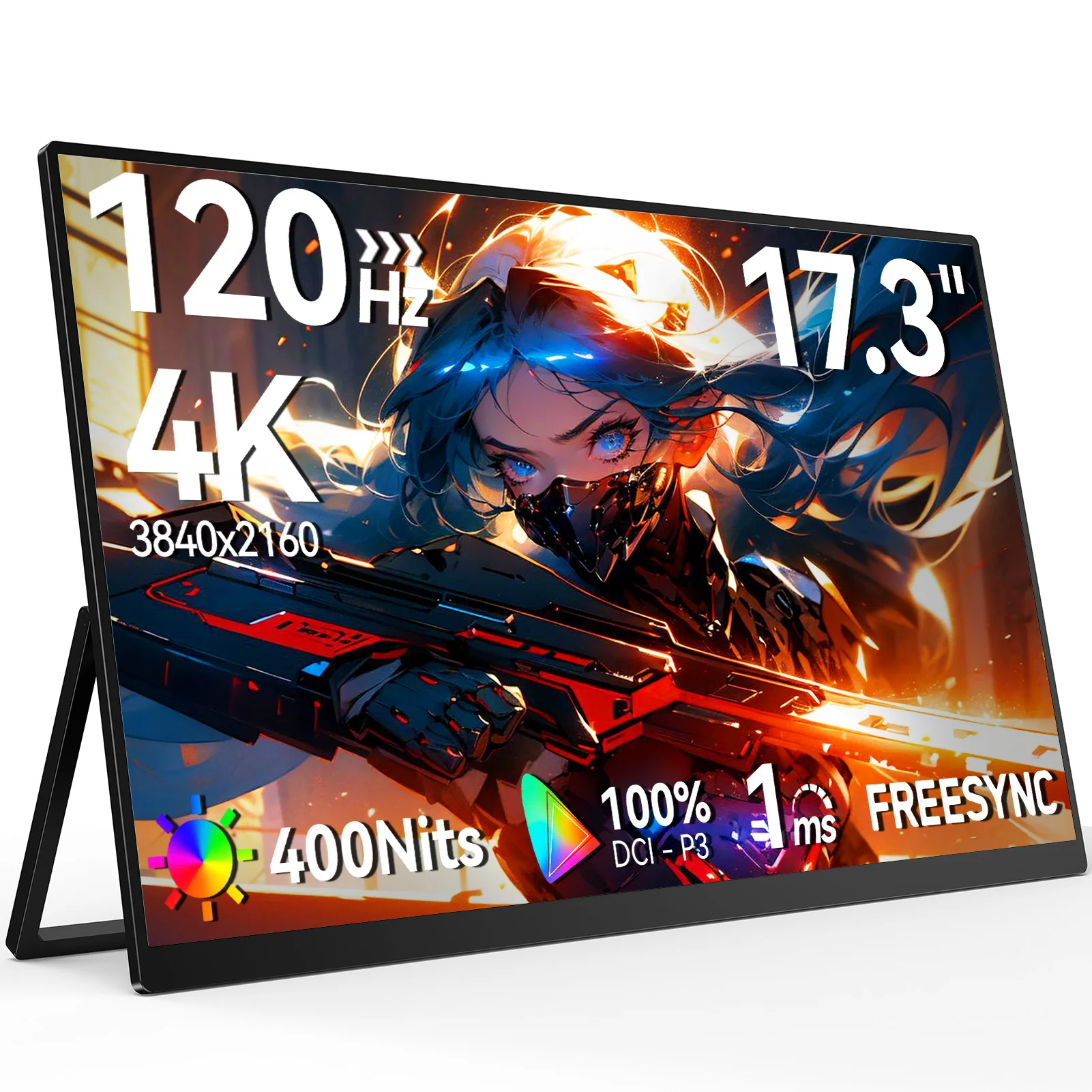 Monitor UPERFECT UColor T17 4K UHD con soporte de ajuste VESA, pantalla para juegos de 17,3" y 120 Hz para Switch, NS2, PS5, XBOX, PC