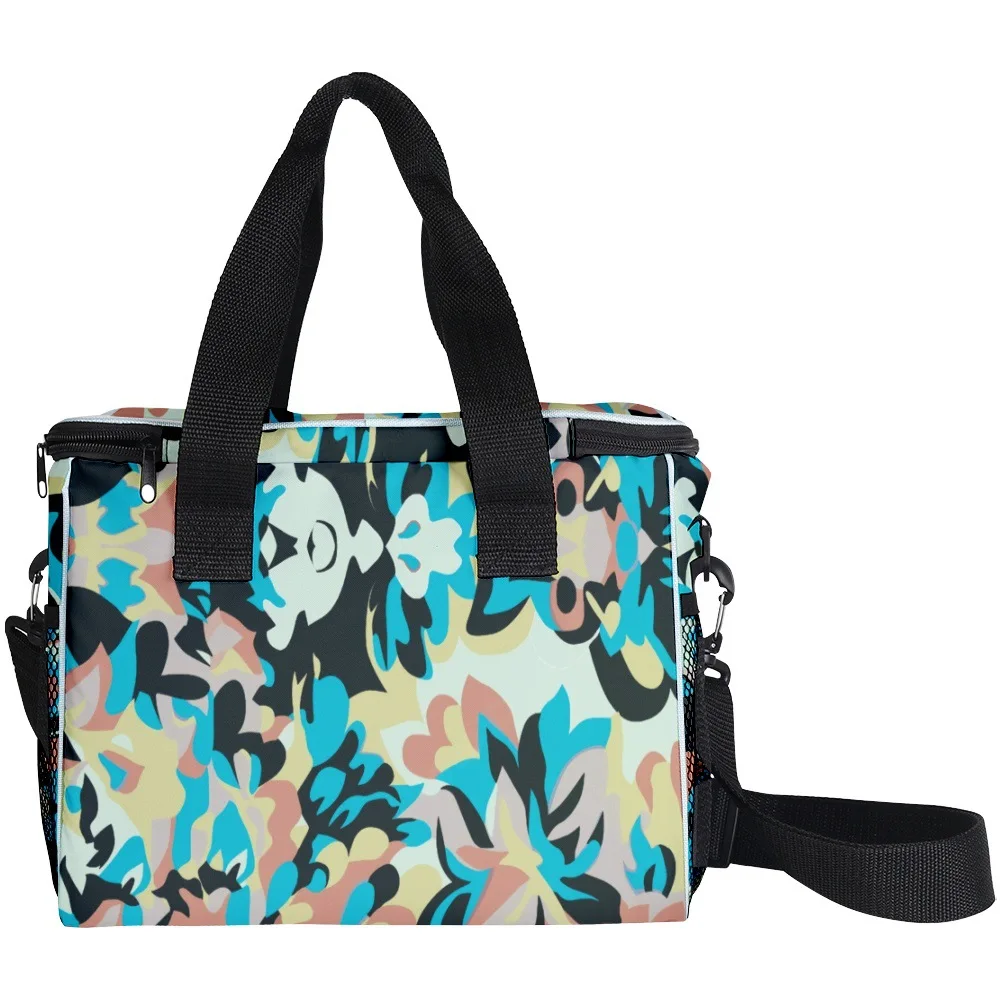 

Luxury Popular Funny Art Fragmented flowers 3D Printed Larger Crossbody Lunch Bag Thermal insulation Food Handbags Ice Bags