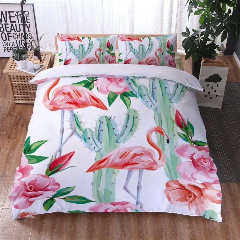 Green Cactus Potted Duvet Cover Help Improve Sleep Quality For Room School Dorm Bedding Set Flamingo Cartoon Cactus Quilt Cover