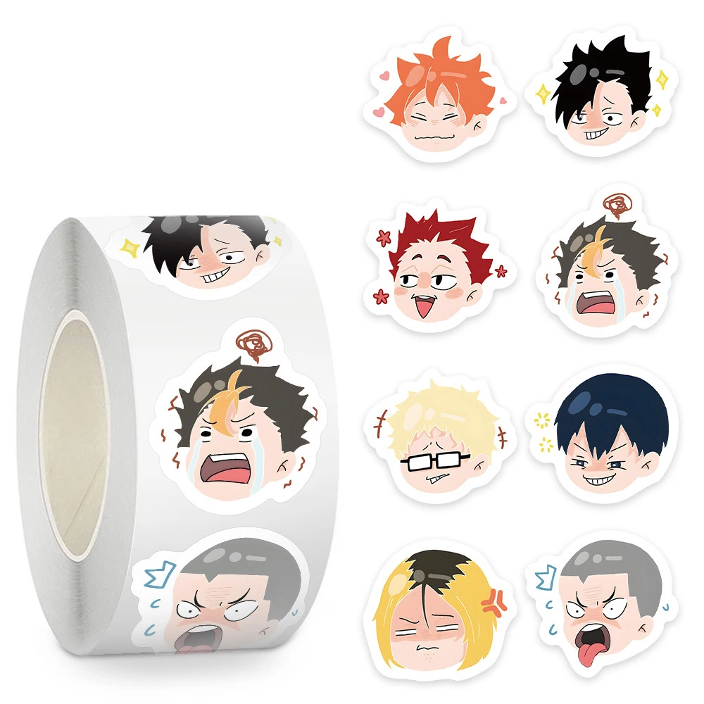 500pcs Cool Anime Haikyuu Sealing Stickers Roll for Kid Reward Toy DIY Guitar Diary Phone Cartoon Round Decoration Sticker Gifts