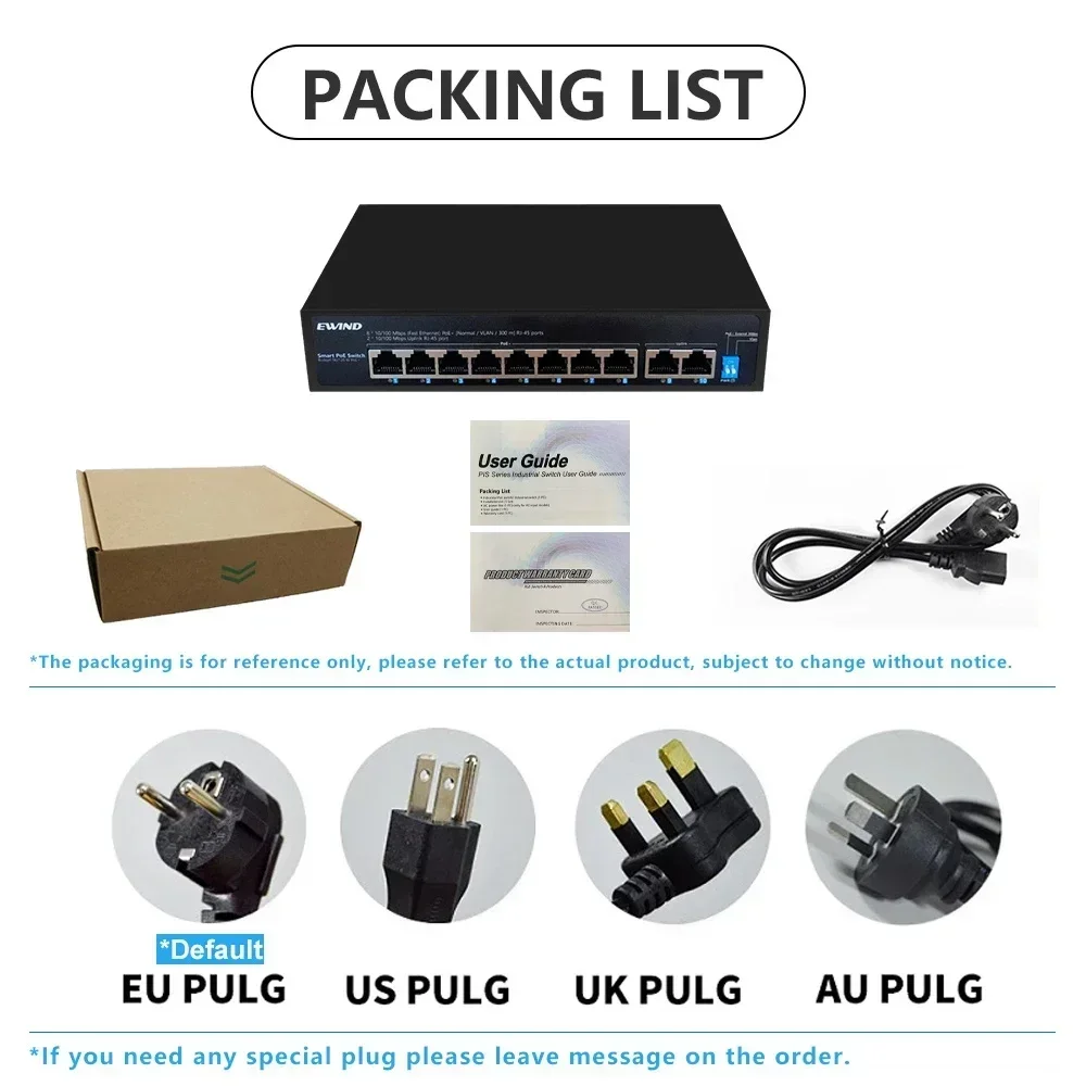 Ewind 6/10 Ports Poe Switch 10/100m Ethernet Switch mit 2 10/100m RJ45 Ports Ai Smart Network Switch für IP-Kamera/Wireless AP