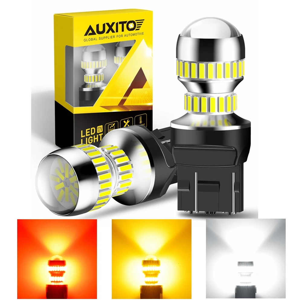 AUXITO 2szt T20 7443 W21/5W 7440 WY21W Żarówka LED Samochodowe światła cofania T25 3156 3157 LED Kierunkowskaz Światła hamowania Czerwony Super Jasny