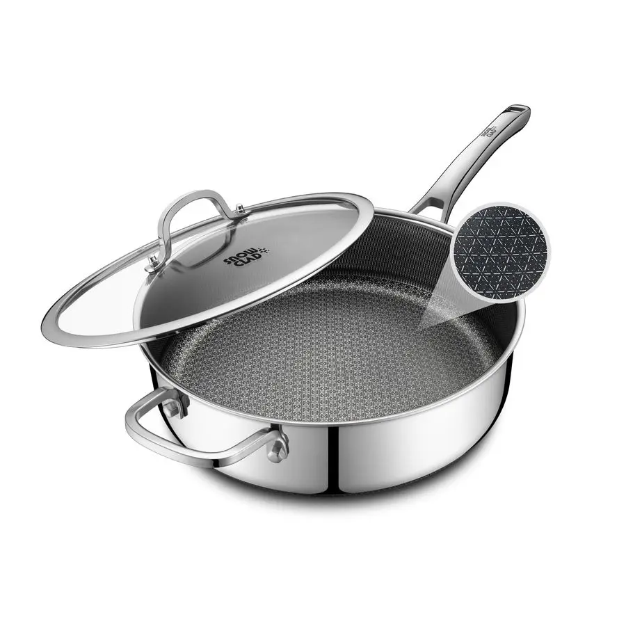 

Pans Nonstick with Lid,Hybrid Non Stick 5 Quart Saute pan,PFOA Free Cookware,Stainless Steel skillet,12 inch Deep Saute Pan,Dish