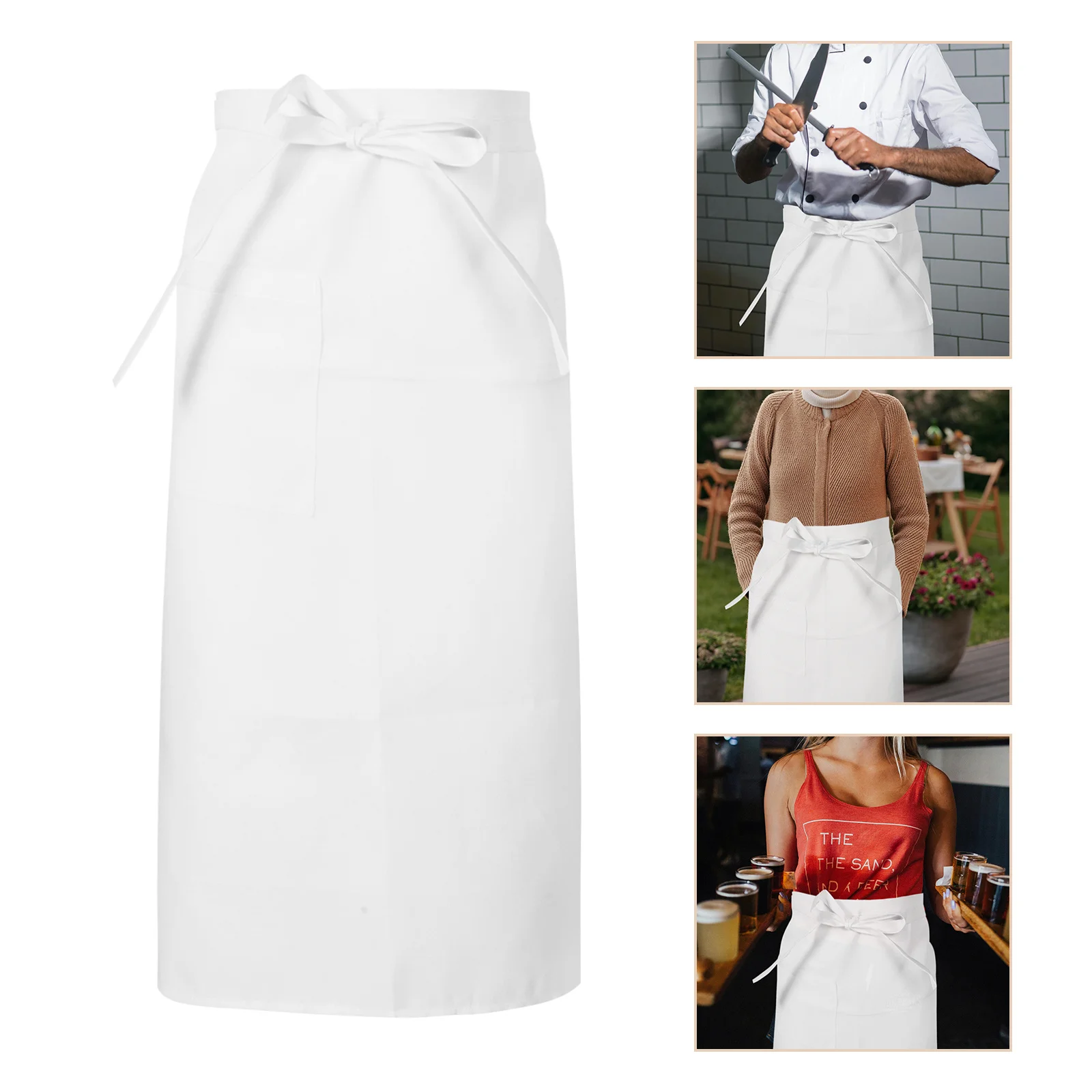 

Universal Apron Unisex Half Length Polyester Single Pocket Kitchen Restaurant Hotel Staff Bbq Grill Workwear