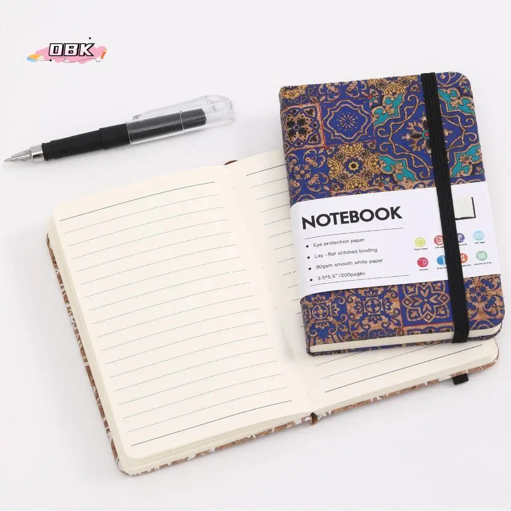 

Retro PU Leather Cover A6 Notebook Printed Pattern 200 Pages Diary Book Portable Waterproof Writing Book Meeting Minutes