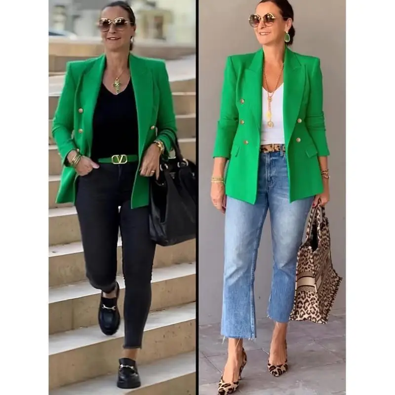 

Casual Long Sve Suit Coat Women's Collarl Jaet Autumn Season Faionable Trendy ort Pants Seven Quarter Sve Top