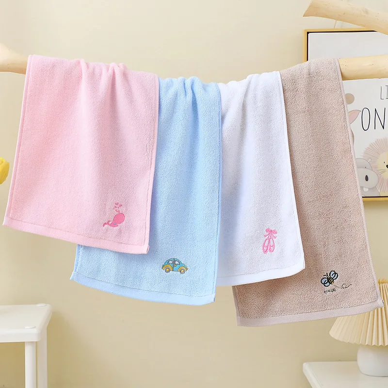1pcs Pure Cotton Embroidered Pattern Children's Face Towel 25 * 50 Kindergarten Baby Face Towel Household Soft Absorbent Towel