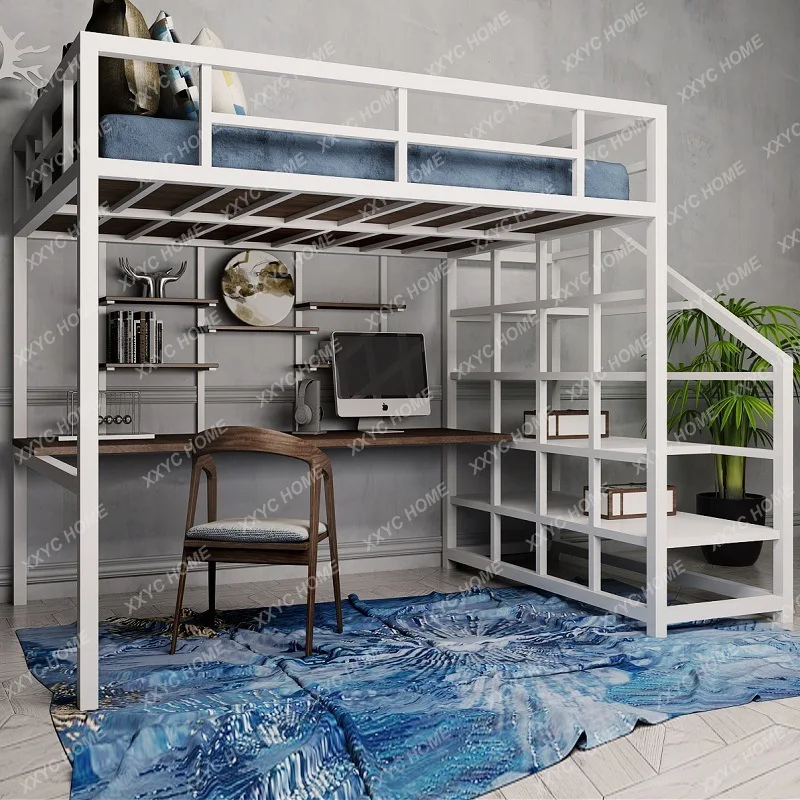 LStudent apartment wrought iron elevated bed simple bedroom multi-functional single upper loft bed