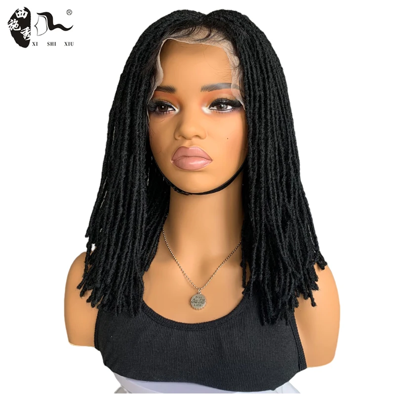 14 "Korte Gevlochten Pruik Voor Zwarte Vrouwen Full Lace Dreadlock Pruik Met Baby Haar Pre-Tokkel Faux Locs Pruik Synthetische Twist Vlecht Pruik