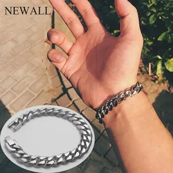 Stainless Steel Folding Buckle Men Bracelet Cuban Link Male Jewelry Black Retro Punk Handy Accessory Wholesale Drop Shipping