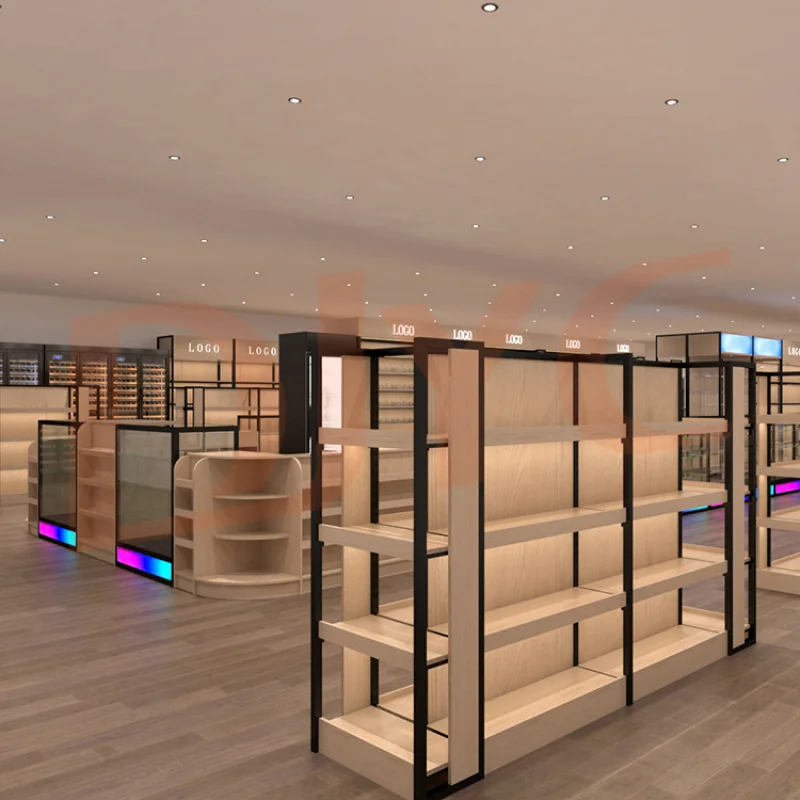 custom.Supermarket Shelves Wood Metal Design Shelf Display Rack Stand Shop Malls