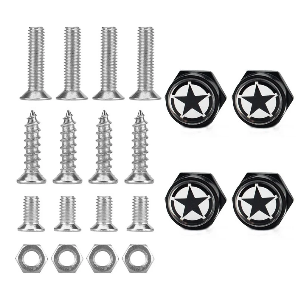 DSYCAR Chrome Metal Land Force  Pentagram Logo Anti-theft Car License Plate Bolts Frame Screws,Pack of 4,car accessories