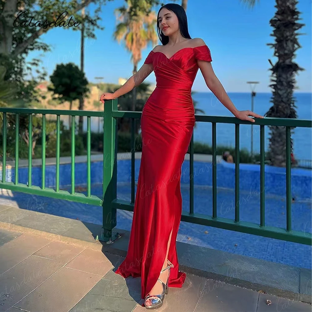 Catasdate Red Wedding Ceremony Dress Satin Dresses for Special Events Formal Evening Party Dress for Women vestidos de festa