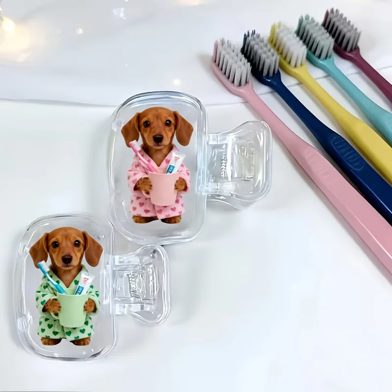 2pcs Dachshunds Toothbrush Head Covers Storage Case A Must-Have Bathroom Accessory for Home and Business Travel and Daily use