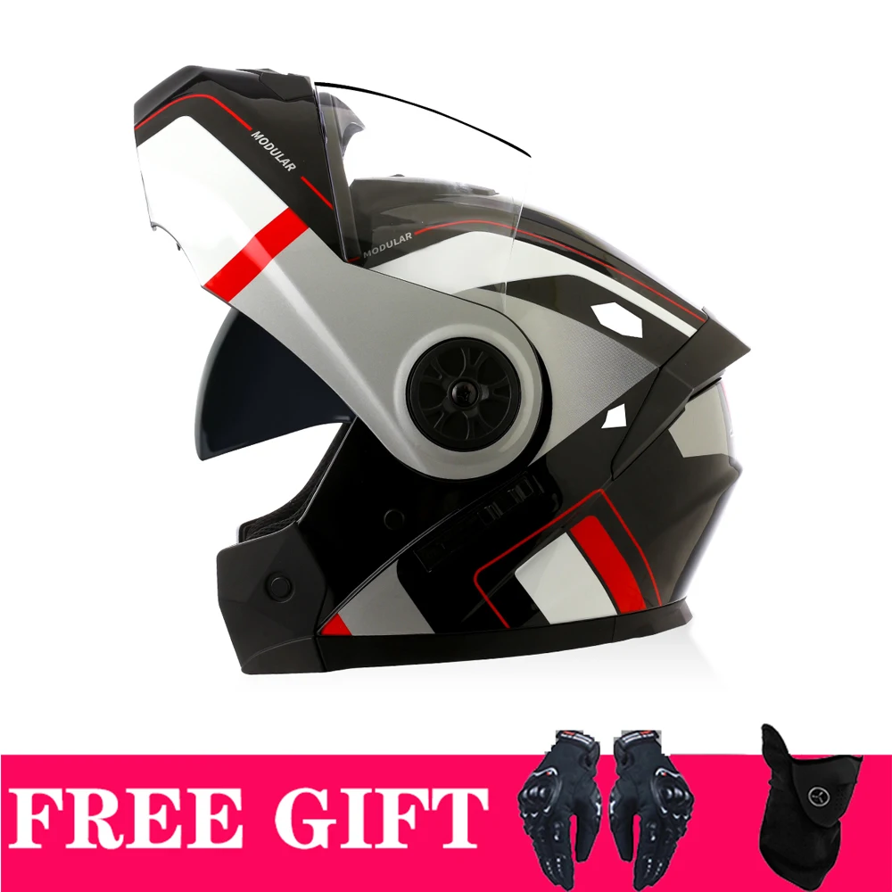 

Double Visors Bluetooth Helmet Modular Full Face Motorcycle Four Seasons Helmet Dual Lens Motorbike Helmet for Man Women Kask