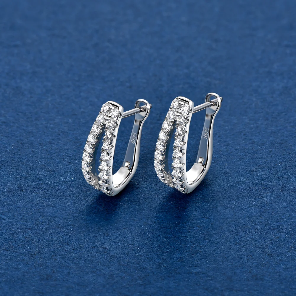 

M-JAJA Moissanite U Shape Clip Earrings 925 Sterling Silver Diamond Hoop Earrings for Women 18k Gold Plated Wedding Fine Jewelry