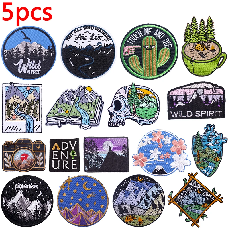 5 stücke Outdoor/Cartoon Patch Stickerei Patch DIY Mount Fuji Eisen Auf Patches Für Kleidung Nähen Aufkleber Abzeichen