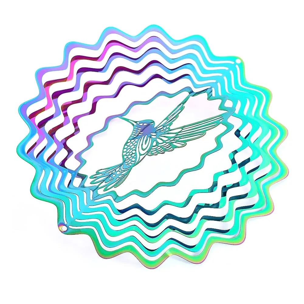 3D Gradient Color Wind Spinner Catcher Flowing Light Effect Bird Deterrent Wind Chime Dynamic Pendant Garden Yard Hanging Decor