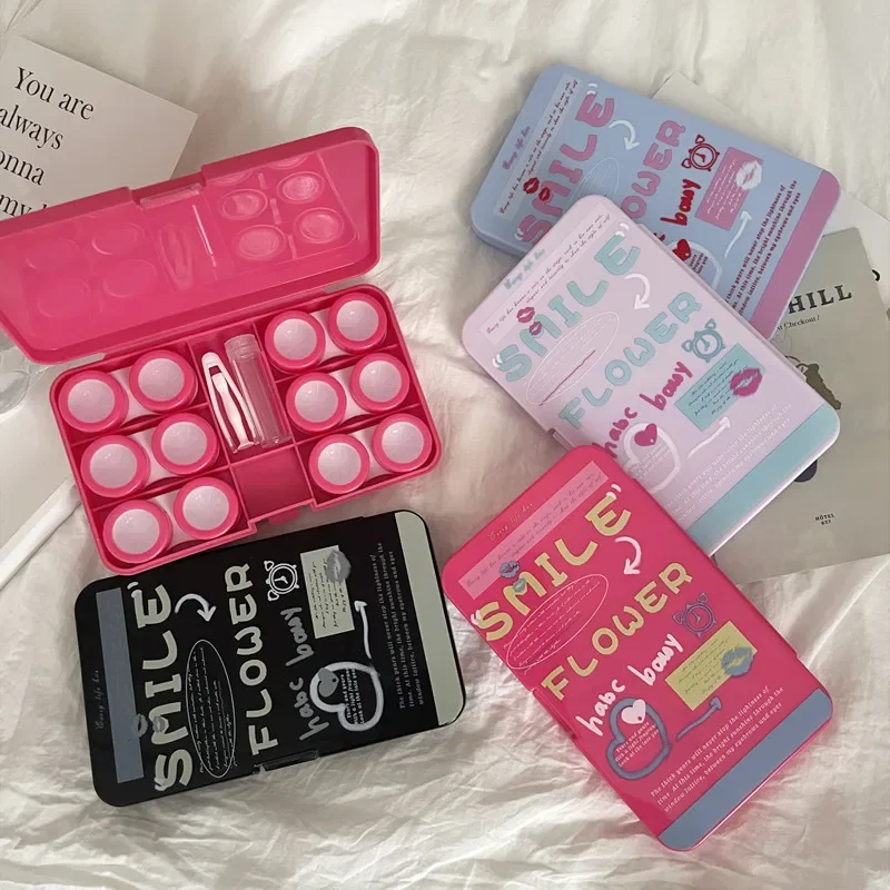 6 PCS Smile Flower Contact Lens Case Cool Cosmetic Lens Container Portable Travel Set Spectacle Case Storage Lens