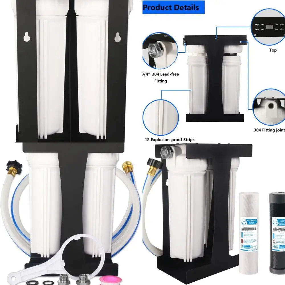 نظام فلتر مياه مزدوج RV ممتاز، تركيبات من الفولاذ المقاوم للصدأ خالية من الرصاص مقاس 3/4 بوصة |   يقلل الرواسب والكلور والطعم السيئ والروائح الكريهة، S