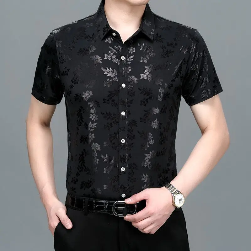 Camisas de manga corta con estampado de botones de solapa para hombre, ropa de moda para hombre, Tops casuales sueltos, camisas coreanas, 2024