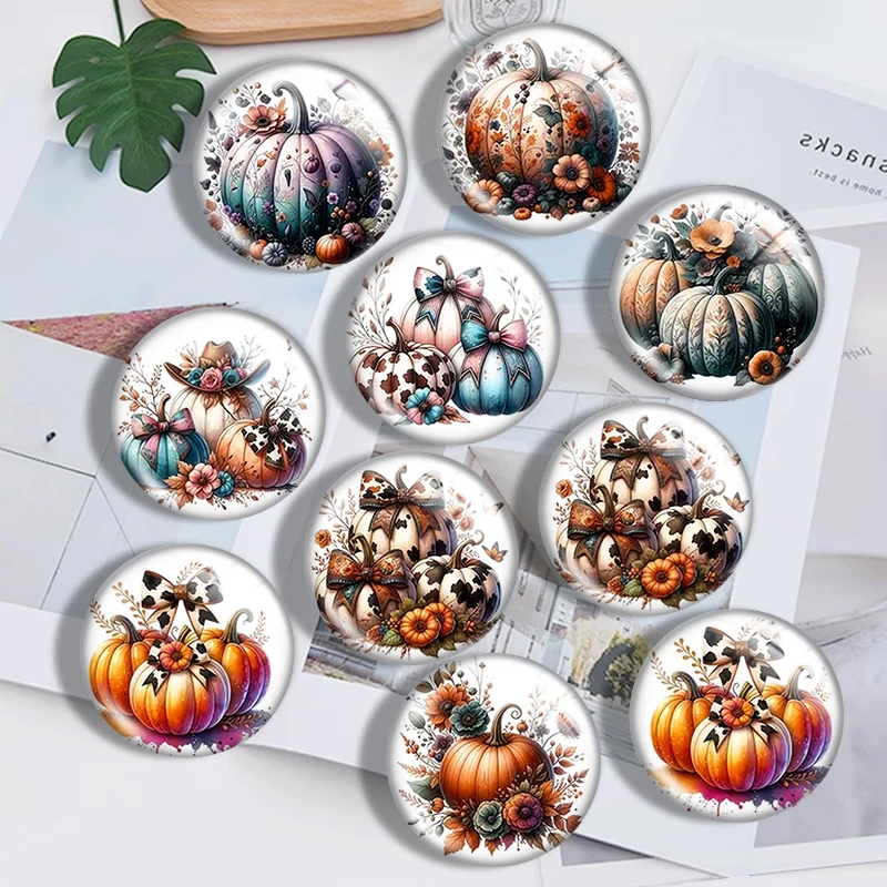 Bow shaped pumpkin autumn 10pcs 12mm14mm/16mm/18mm/20mm/25mm Round Photo Glass Cabochon Demo Flat Back Making Findings Jewelry