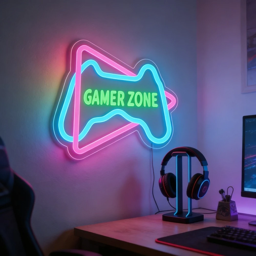 Gamer Zone Neon Sign USB Gifts Lamp Dimmable Pink Blue LED Neon Light for Gaming Room Setup Desk Men Cave Bar Cafe Party Decor