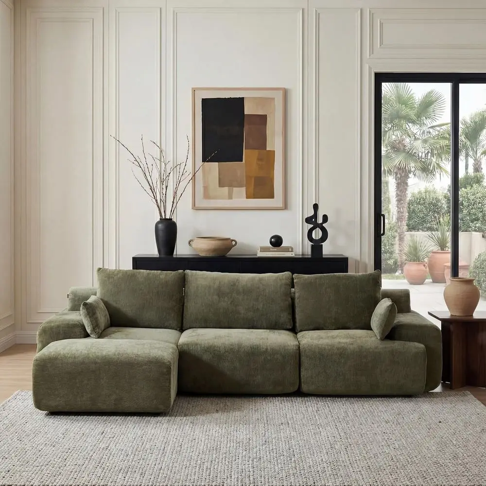 

114 Sectional Couches for Living Room, Boneless Couch LShape with Pillows Ottoman, Modular Chenille Cloud Sofa, 4 Seater Home C