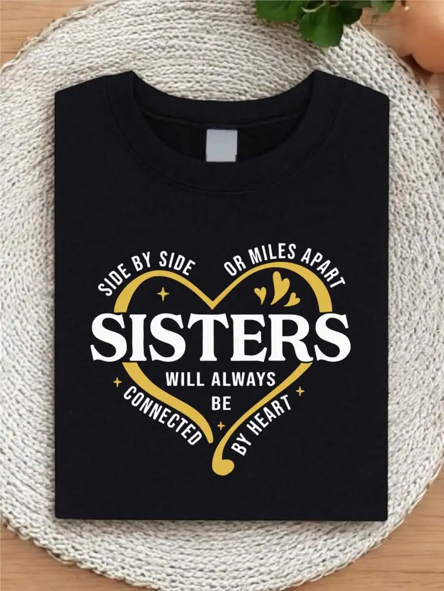 

Женская футболка с графическим принтом "Sisters Connected by Heart", повседневная футболка с короткими рукавами
