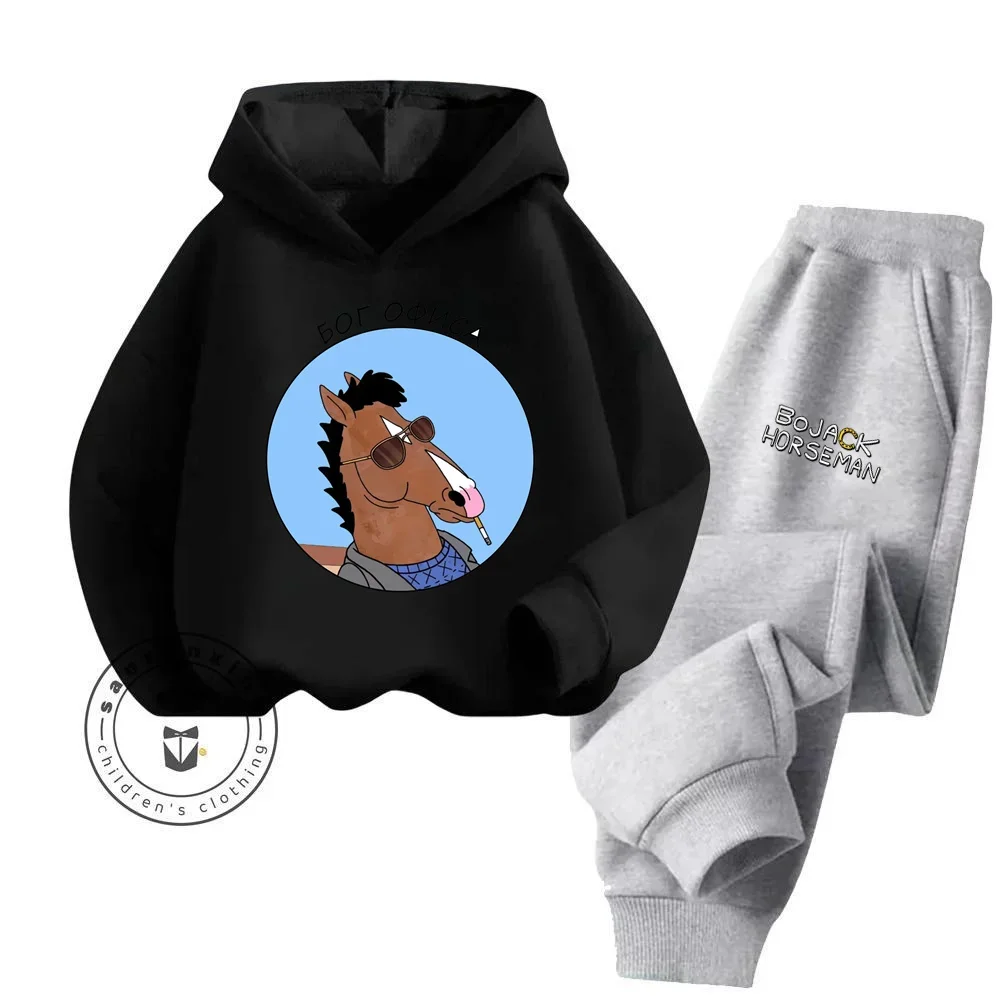 2024 Anime BoJack Horseman Kiddie Boys Hoodie Cute Spring and Fall Sweatshirt Kiddie Pullover Sports Teen Boys Hoodie Suit