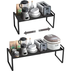 Retractable Shelf Stackable Sliding Rack Organizer Shelfs Kitchen Iron Storage Rack For Cabinets Tableware Countertops For Home