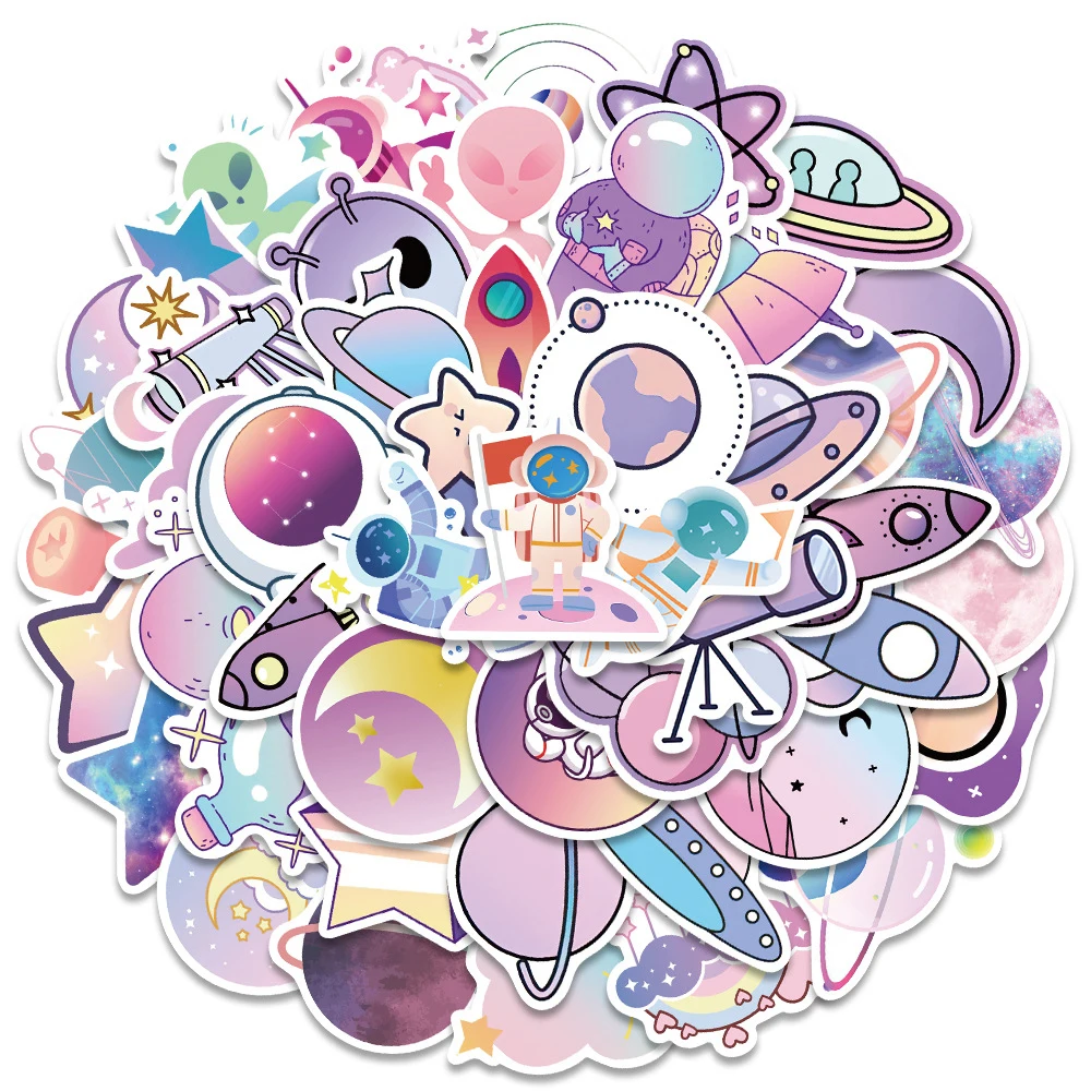

10/30/50pcs Gradient Outer Space Planet Stickers Cute Alien UFO Spacecraft Sticker DIY Laptop Suitcase Notebook Graffiti Decals