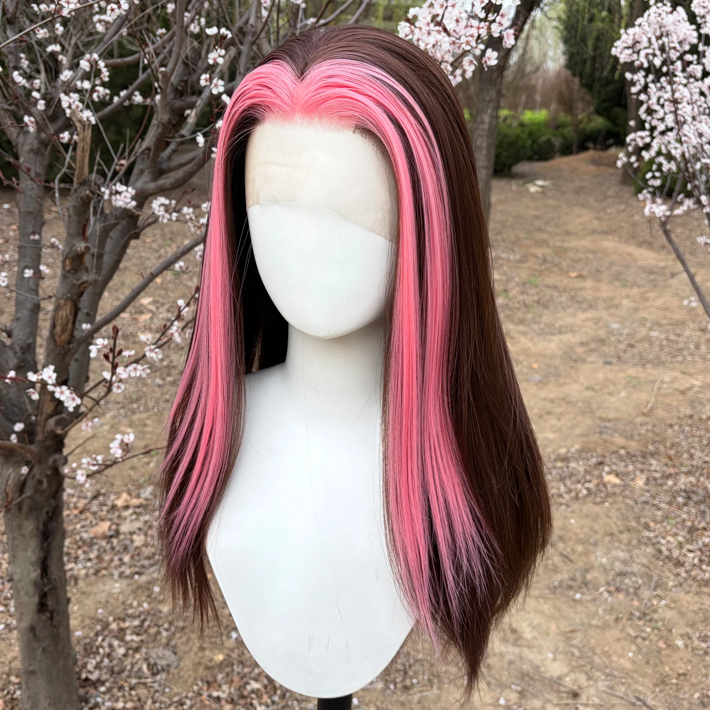 Ombre Brown and Pink Straight Wigs Synthetic 13x4 Lace Front Wig for Women Heat Resistant 18inch Gluelss Lace Coaplay Wigs