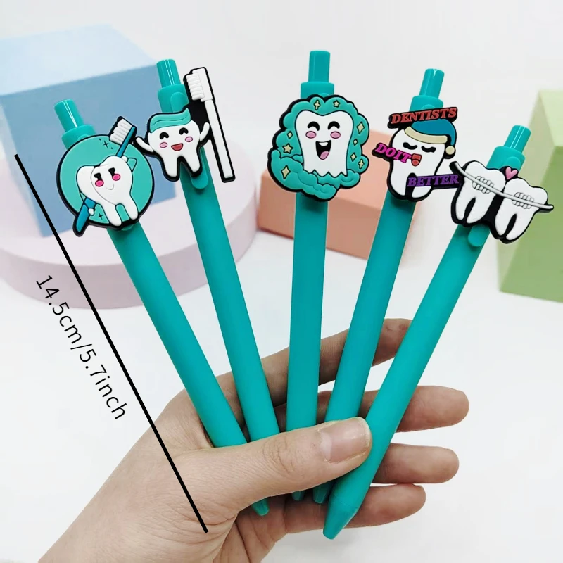 10PCS Dental Care Pen, World Love Teeth Day Themed Blue-Green Patch Pen, Creative Patch Neutral Pen Medium Oil Pen, Random