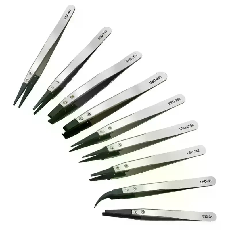 1Piece ESD Anti Static Tweezers With Stainless Steel Handle Replaceable Tips For Electronics Repair DIY Craft Jewelry Making