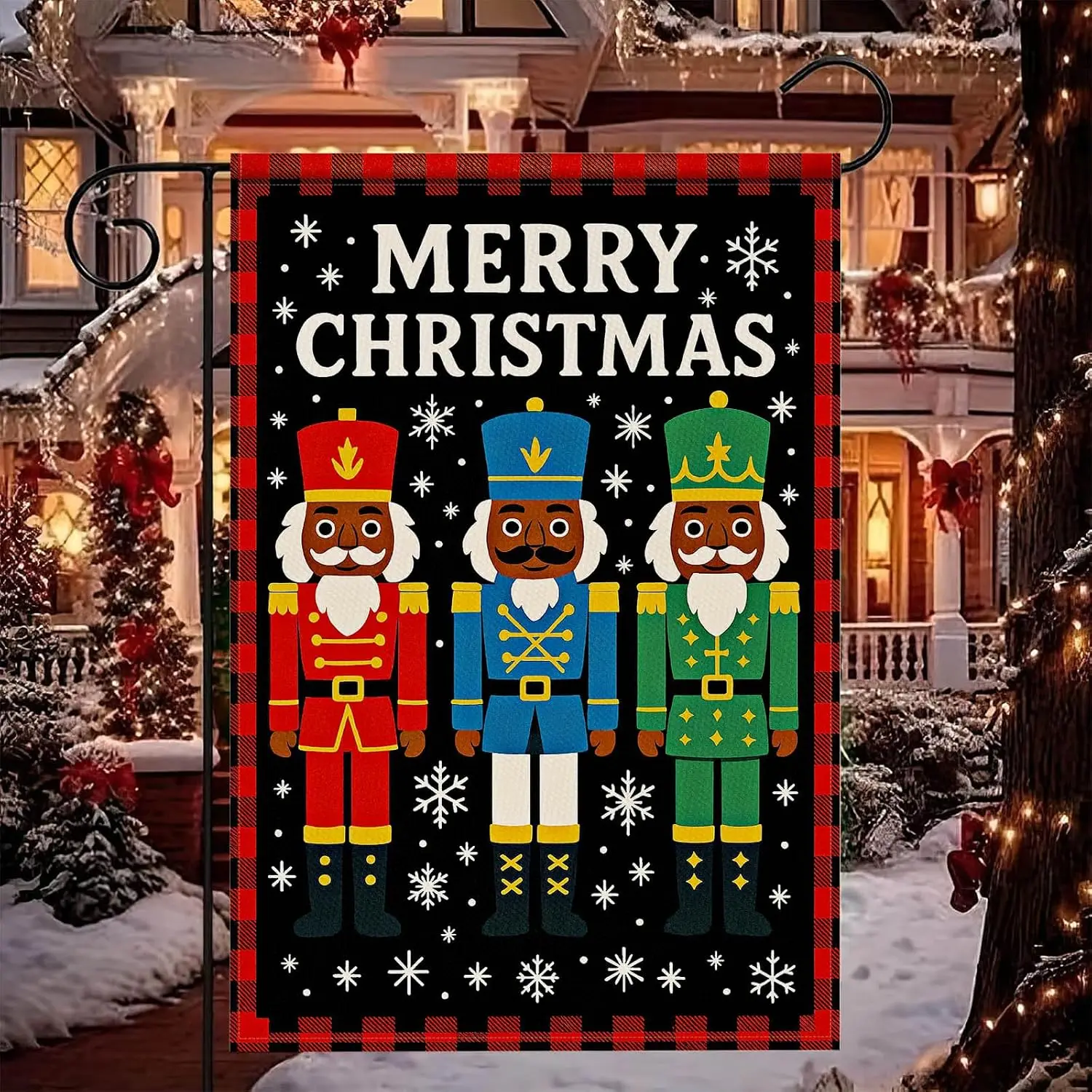 Merry Christmas Nutcracker Garden Flag 12x18 Inch Holiday Yard Banner with Three Soldiers Double Sided Seasonal Outdoor Wint PPZ