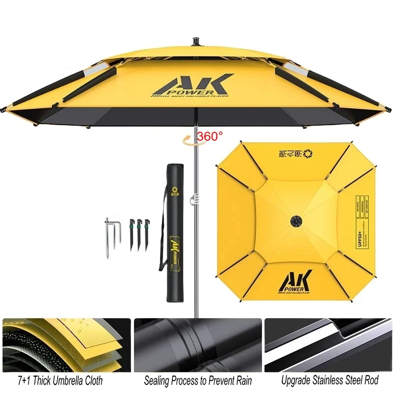 Upgraded Fishing Umbrella, Octagonal Parasol, Outdoor, Large, Camping, Beach, Swimming Pool, Sun-proof, Waterproof, New Version